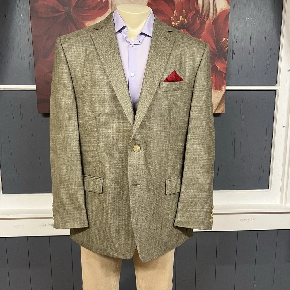 Lauren Ralph Lauren Silk Wool Blazer Jacket Sport Coat Mens 46R Olive/Khaki